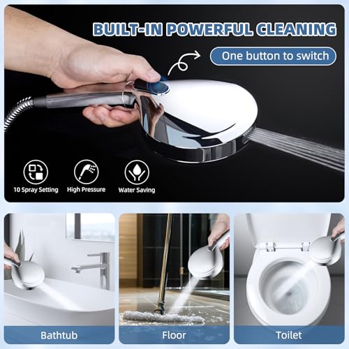 Image of 12 inch Metal Rain Shower Head with Handheld, High-Pressure Showerhead,10-Mode | Chrome, Rainfall Shower Head with 5 inch Large Handheld Spray, Adjustable 16 inch Shower Extension Arm /71 inch Hose, Brass 3-Way Diverter