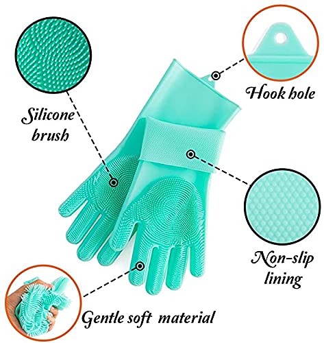Image of Bagonias Magic Silicone Dish Washing Gloves, Silicon Cleaning Gloves, Silicon Hand Gloves for Kitchen, Pet Grooming, Great for Washing Dishes, Cars, Bathrooms, Floor Cleaning (Multicolor, 1 Pair)