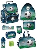 Familando   Schulranzen Set   9 teilig mit Sporttasche   Fussball   Ergonomisch, stabil & mit gepolstertem Rücken   1000g leicht   15L Volumen   Mit Reflektoren   Für Grundschule ab 1. Klasse