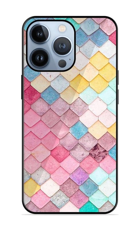 YAPZONE Apple iPhone 13 Pro Back Cover | Ultra Hybrid Printed Colorful Cubes Pattern Glass Case | Soft TPU Sides with Anit-Skid Grip Protection
