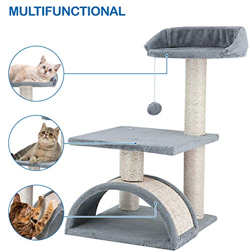 ScratchMe Tree Condo with Scratching Post, Cat Tower Pet Play House with Toy,24.4 inch(62cm), Grey by FluffyDream - Image 2