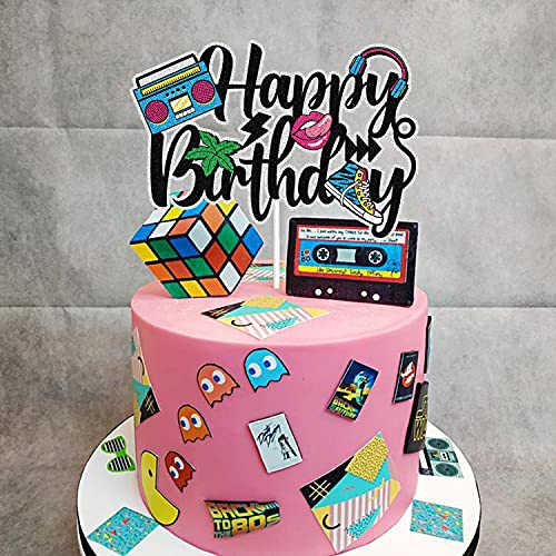 80’S 90’S Happy Birthday Cake Toppers Retro Hip Hop Theme Totally 1980S 1990S Party Decorations Born In The 80'S 90’S Decade Throwback Party Supplies #TOP3