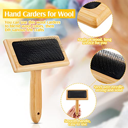 Image of Tessco for You 2 Pcs Wool Carder Brush for Needle Felting | Wool Carding Brush with Wooden Handle, Hand Comb Yarn Brush for Craft Felt Project Grooming Supplies