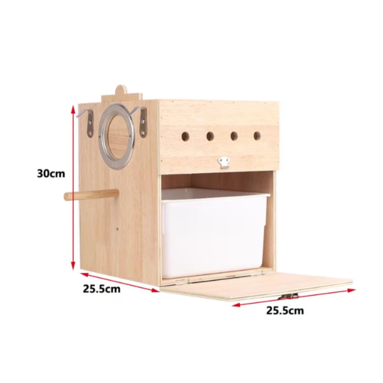 Caja Nido Ventilado Caja Cría con Percha Única Nido Pájaros para Aviario, 25.5cm X 25.5cm X 30cm, Colgante Derecho