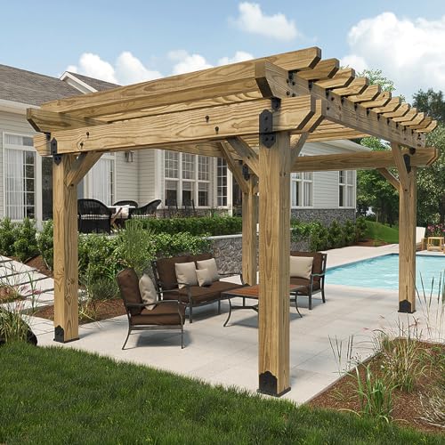 Image of Ozco Laredo Sunset Lite 8x8 Post Base Kit, Includes Decorative Plates, Hex Cap Nuts, OWT Timber Screws, Galvanized Steel for Pergolas | 56624
