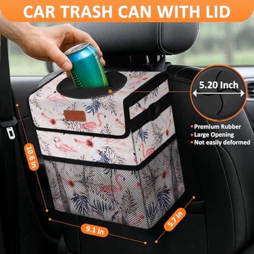 Image of Vankor Cute Car Trash Can for Car, Car Accessories for Women Interior Car Can Trash Bag Hanging Automotive Car Garbage Cans Pink Flamingos