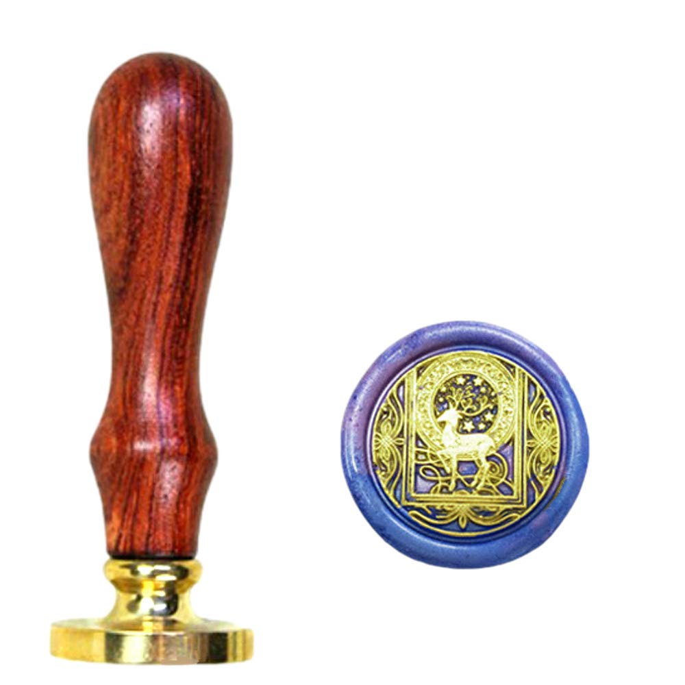 ANBOSE Wax Seal Stamp, Starry Deer Wax Sealing Stamp with Removable Brass Head Wooden Handle, Retro Vintage Animal Sealing Wax Stamp for Letter Cards Invitations — image 1