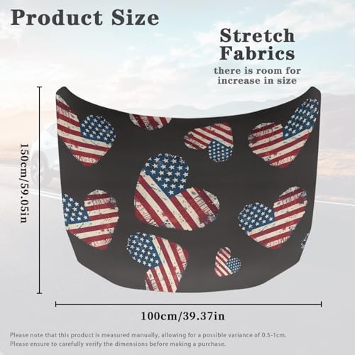 Image of Heart American Flag Car Hood Cover Protector, Retro American Flag Love Heart Removable Automotive Exterior Accessories for Car SUV Sedans Trucks, Easy Installation