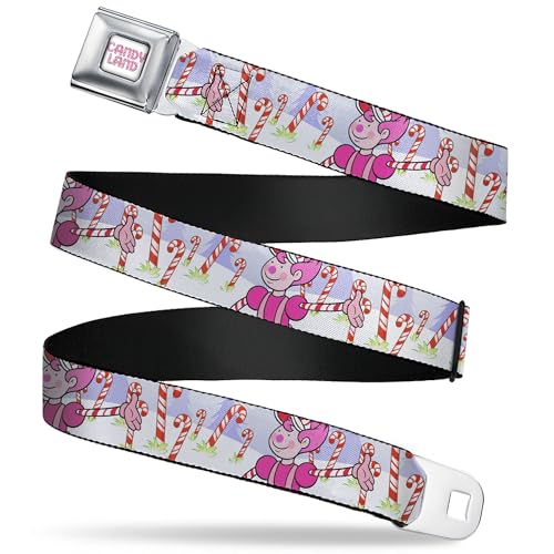 Hasbro Belt, Seatbelt Buckle Belt, Candy Land Mr Mint Pose and Candy Canes Multi Color, 24 to 38 Inches