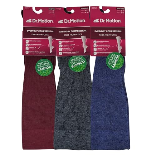 Dr. Motion Women's Bamboo Compression Knee High Socks, 3 Pairs2