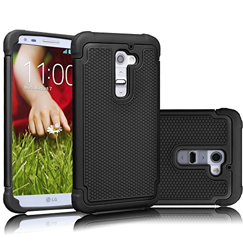 Tekcoo LG G2 Case, (TM) [Tmajor Series] [Black/Black] Shock Absorbing Hybrid Rubber Plastic Impact Defender Rugged Slim Hard Case Cover Shell Skin for LG G2 AT&T T-Mobile Sprint Verizon Unlocked