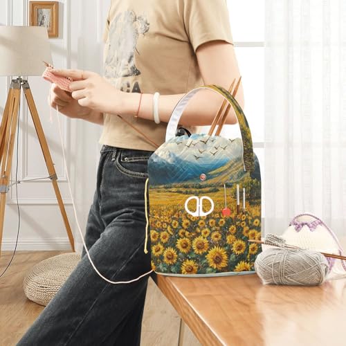 Image of Tatenale Crochet Bag Yarn Bag Knitting Project Bag with Pockets and Handle Portable Yarn Storage Organizer Tangle Free 8.3x11 InchSunflowers Eagles and Mountain40