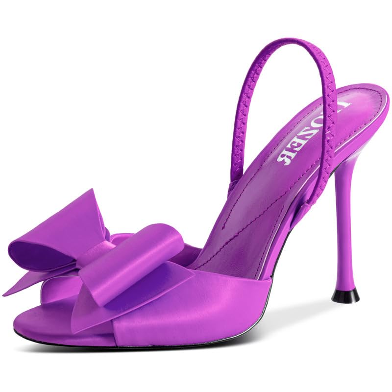 Image of Satin High Heels Slingback Open Toe Mules Sandals Bow Stiletto Sexy Heels Comfortable Wedding Party Shoes