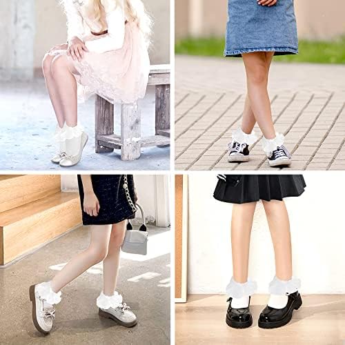 Yolev 3 Pairs Women Ankle Socks Lace Ruffle Big Girls Lace Socks Shimmering Cute Ruffle Comfortable Frilly Fashion Socks