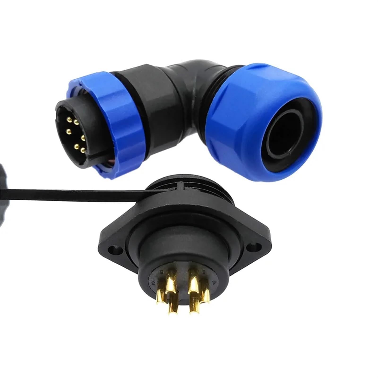 Connecteur SP20 4 broches coudé à 90 degrés pour tuyau ondulé étanche
