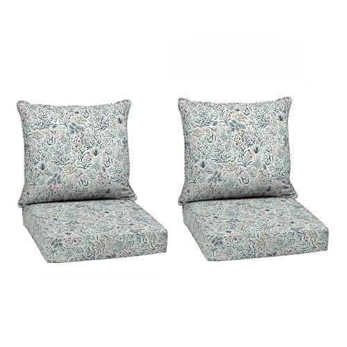 Image of Arden Deep Seat Outdoor Chair Cushion Set (2-Pack), 24 in x 24 in, Weather-Proof, Rain-Proof, Fade Resistant Patio Cushion Set for Chair, Sofa, and Couch Pistachio Botanical