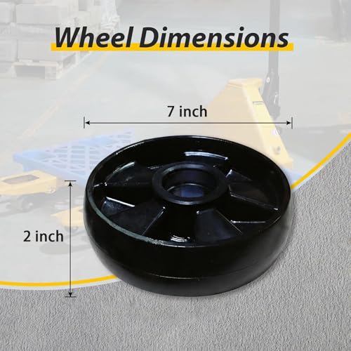 Image of Tory Carrier Pallet Jack Steering Wheels 7 inch x 2 inch Nylon wheels with dust caps - A Pair