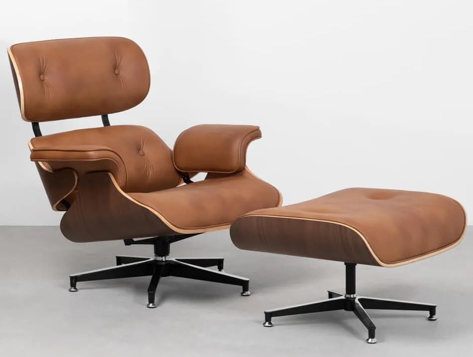 Poltrona Charles Eames com Puff – Caramelo