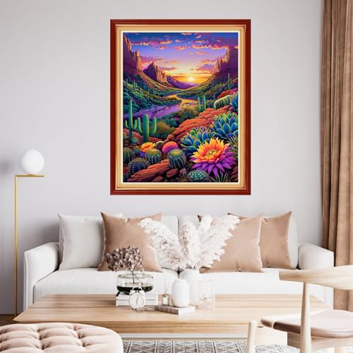 Image of Funchey Stamped Cross Stitch Kits, DIY Cross Stitch Pattern for Adults Beginners Needlepoint Kits Embroidery Kit Arts and Crafts 11CT-Sunrise Scenery 16x20 inchs