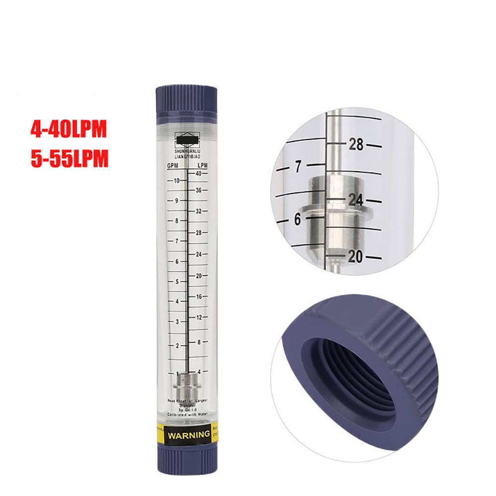 Flussometro a tubo, LZM-20G Misuratore di portata liquido acrilico trasparente, Flussometro ad alta precisione, 1-10 GPM e 4-40 LPM, filettatura interna da 3/4 "