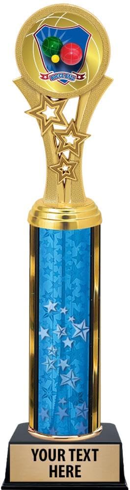 Bocce Ball Trophies, 11" Blue Stars Bocce Ball Trophy Award, Free Engraving Prime
