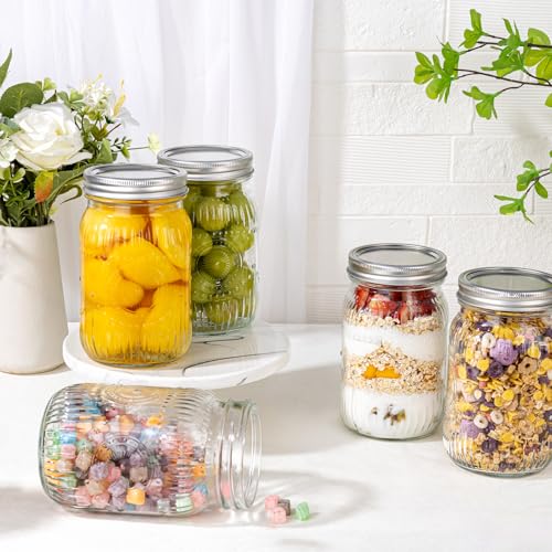 Image of 32 OZ Wide Mouth Mason Jars, 6 PACK Glass Mason Jars with airtight Lids