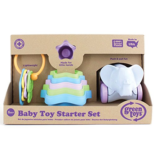 Image of Green Toys Baby Toy Starter Set, First Keys/Stacking Cups/Elephant - 8 Piece Motor Skill Development Kids Toy. Safe for Babies and Toddlers. No BPA, phthalates, PVC. Dishwasher Safe, Recycled Plastic, Made in USA.