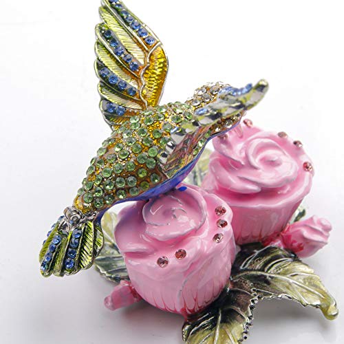 Hummingbird Figurine Hinged Trinket Box Decorative Jewelry Boxes For Ring - Hummingbird On Pink Flowers Figurine Collectibles #TOP3