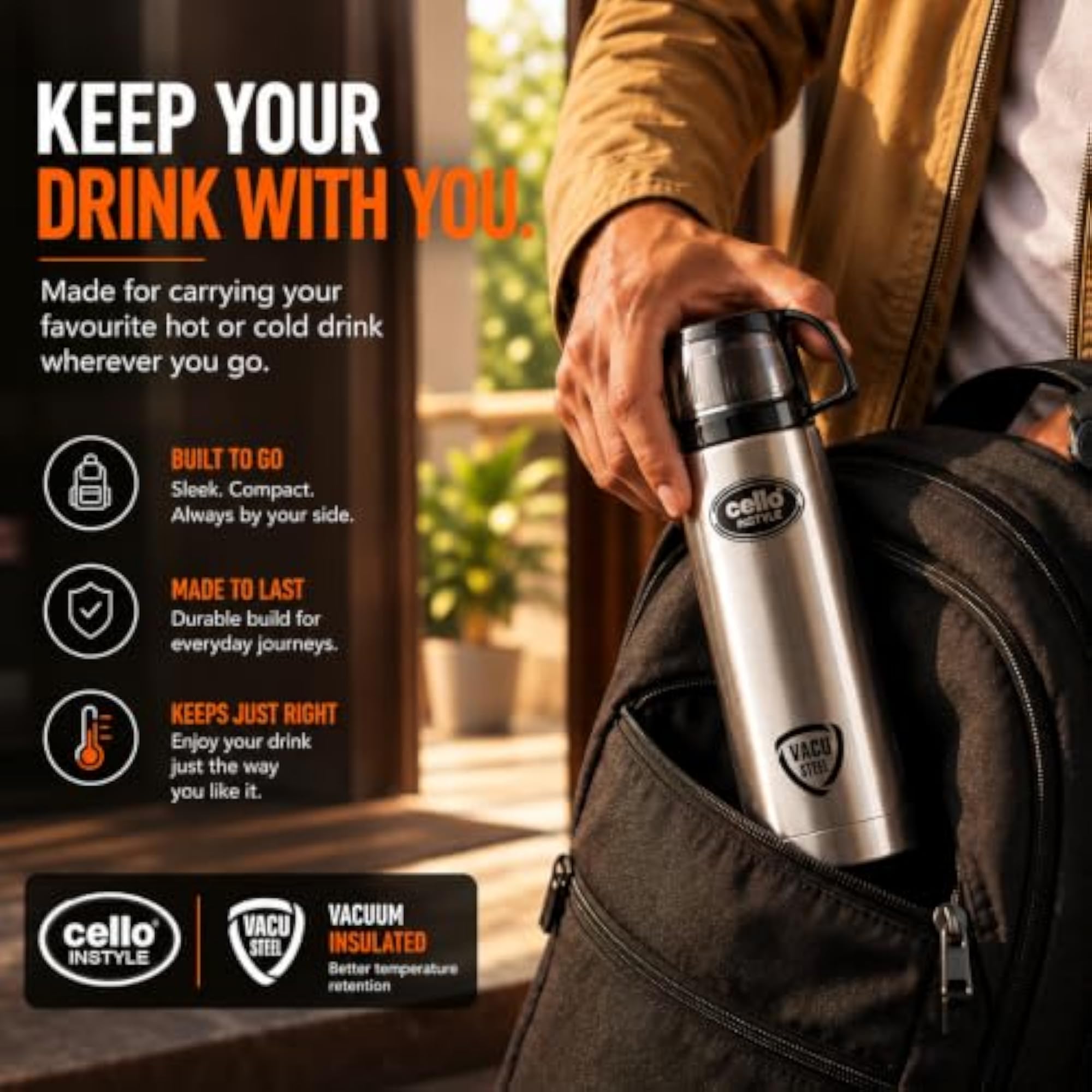 Instyle Stainless Steel Flask with Jacket, 1000 ml Black