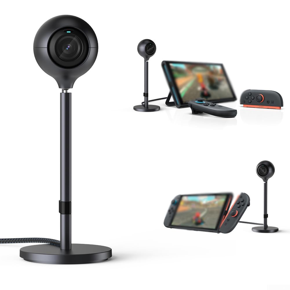 Webcam 1080P HD para Switch 2 con USB-C, basada en antideslizante, orientable, cámara de 2 MP para tableta/modo TV, color negro