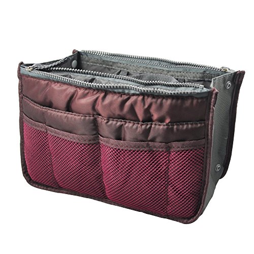 FakeFace Fashion Women Ladies Travel Insert Pockets Handbag Comestic Organiser Gadget Portable Expandable Tidy Pouch Purse Double Zipper Nylon Toiletry Makeup Bag Cases