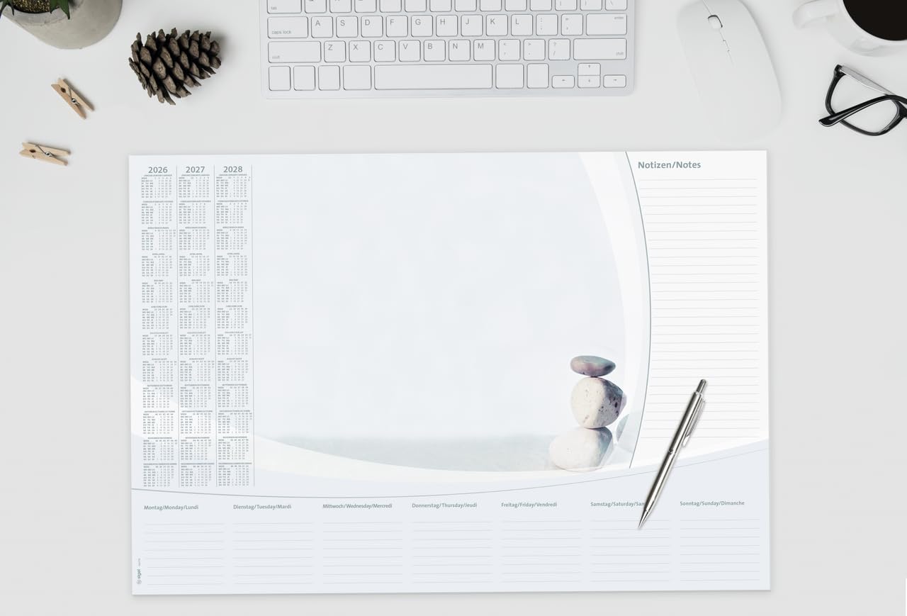 SIGEL H6370 Paper Desk pad- Stones - Grey/Beige - Approx. A2-2026/2027/2028 - DE/EN/FR - 30 Sheets - FSC-Certified - Image 2