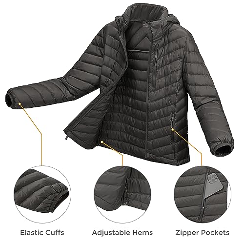 CAMEL CROWN Women's Down Jackets Lightweight Puffer Jackets Packable Quilted Winter Coat Hooded Outerwear With Chest Pocket Grey 3XL3