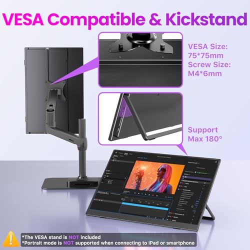Image of Upperizon 16Inch 2.5K 2560x1600 16:10 100% sRGB Travel Monitor HDMI USB-C Portable Monitor for Laptop MacBook PC Surface Xbox Switch PS5 with Kickstand VESA