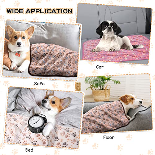 Image of Rezutan Dog Blankets for Large Dogs, Upgraded 3 Pack Dogs Cat Blanket Washable 41 inch x 31 inch, Soft Pet Throw Cover Suitable for Kennel Crate Bed, Cute Paw Pattern, White /Brown /Pink