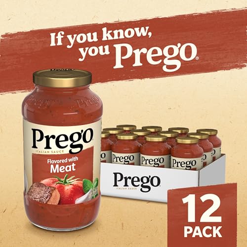 Image of Prego Italian Tomato Pasta Sauce Flavored With Meat, 24 OZ Jar (Pack of 12)