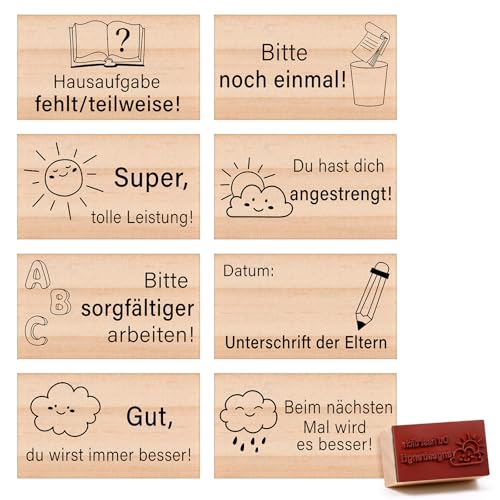 Faccito 8 Stück Lehrer Stempel Grundschule Motivstempel für Lehrer Lehrerstempel Holz Stempel Schule Geschenk für Erzieher zum Weihnachten Geburtstag Lehrertag Must Have für Lehrerin