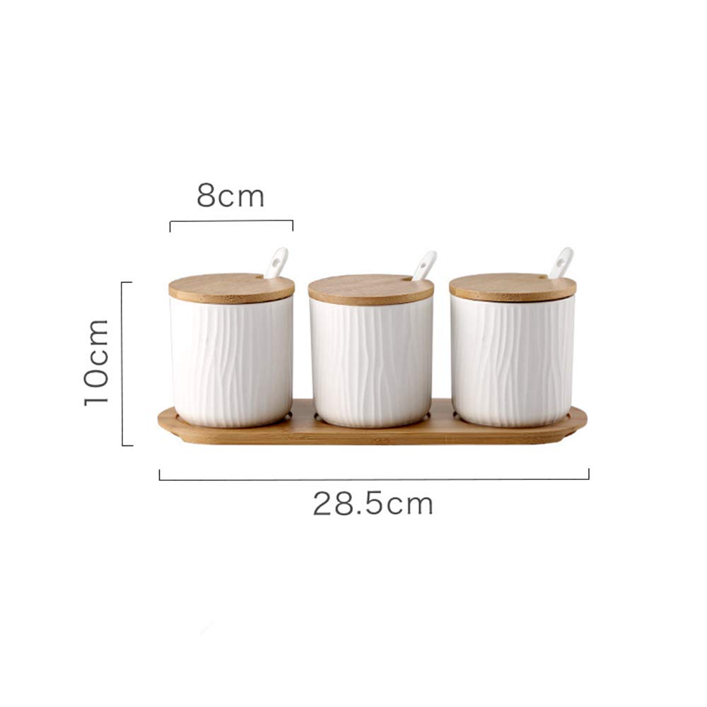 3er Set Weiß Keramik Gewürzdosen Zuckerdose Keramik Zucker Schüssel mit Löffel und Bambus Deckel für Tee Zucker Salz Gewürze Bei Zuhause und Küche