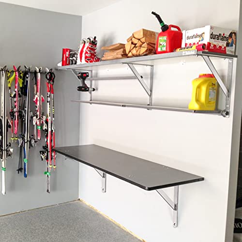 Image of YUMORE Shelf Bracket 20 inch, Max Load: 550lb, Heavy Duty Stainless Steel Solid Shelf Support Corner Brace Joint Right Angle L Bracket, Pack of 2 | Stainless Steel, 550 LB Load Capacity, Reinforced Triangle Design, Easy Installation, Indoor & Outdoor Use