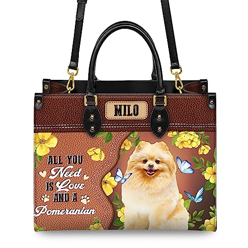 Personalized Pomeranian Dog Handbags, Custom Name Dog Leather Bags, Purses, Shoulder Bag, Gift For Dog Mom Dog Lover3
