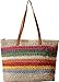 QZUnique Straw Rainbow Handbags Womenâ€™s Cotton Crochet Hand-Woven Tote Bag Top Handle Casual Shoulder Messenger Portable Bag