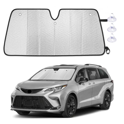 Image of EcoNour Foldable Sun Shade Fit for Toyota Sienna 2021-2024 2025 2026 | Accordion Windshield Sun Shade, Front Car Window Shades Sun Visor, Blocks UV Rays & Heat, Car Accessories