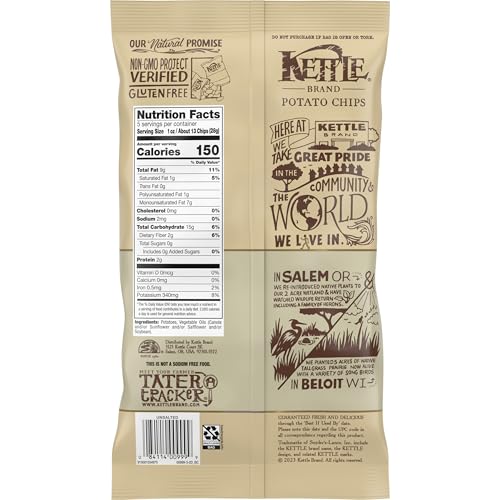 Image of Kettle Brand Potato Chips, Unsalted Kettle Chips, 5 Oz (Pack of 15)