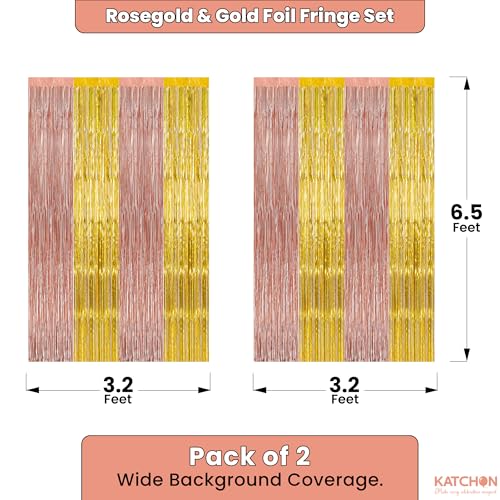 Image of KatchOn, Rose Gold Fringe Curtain Backdrop - Pack of 2, 6.5x3.2 Ft | Rose Gold Decorations, Bachelorette Party Decorations Bride Be Party Streamers for Wedding Anniversary, Bridal Shower Backdrop