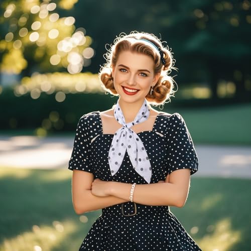 3 Pcs 50s Chiffon Scarf Sheer Square Neck Head Scarf for Women Girls Hip Hop 1950s Party Halloween Costume4