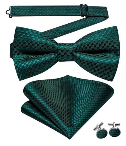 Image of Hi-Tie Bow Ties for Men Pre-Tied Pocket Square with Cufflinks Mens Bowtie Sets for Wedding Formal Party
