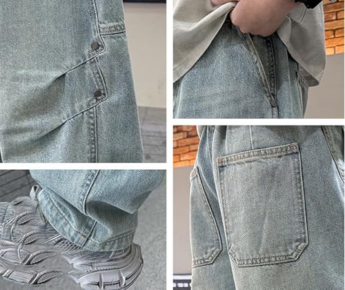 Stylish Boys Baggy Jeans Straight Leg Design with Pockets Elastic Waist Comfortable Distressed Ripped Denim Pants2