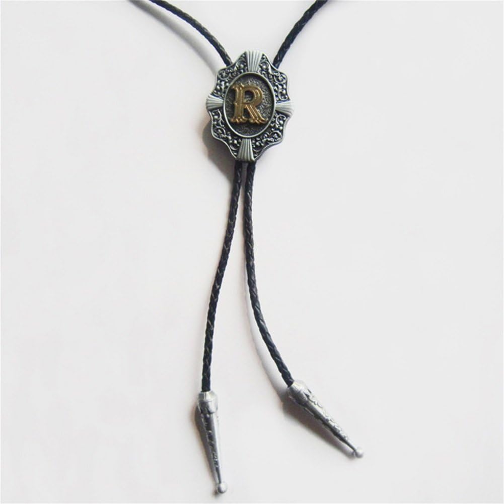 Bolo Tie for Men,Cowboy Necklace,Vintage Initial Letter R Leather Bolo Tie