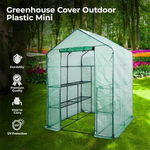 Kiswa Collection Walkin Greenhouse 8 Shelf Green PE Cover Replacement Only | Heavy Duty Garden Cover | Plants & Flowers Protection House | Roll up Door Zipped Closure - Image 6
