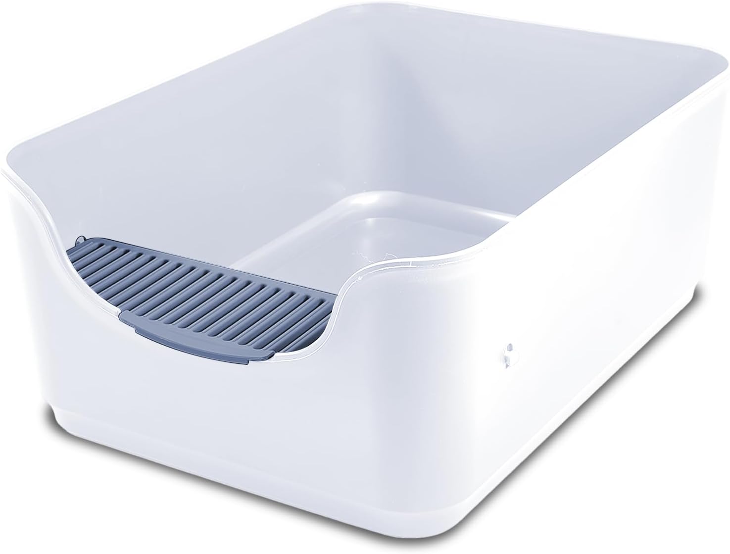 Large Cat Litter Box with High Sides and Low Entry,Open Top Litter Pan with Litter Trapping Pedal for Indoor Big Cats,Kittens and Multicat Homes,Easy to Clean,Anti-Urine Leakage (White)